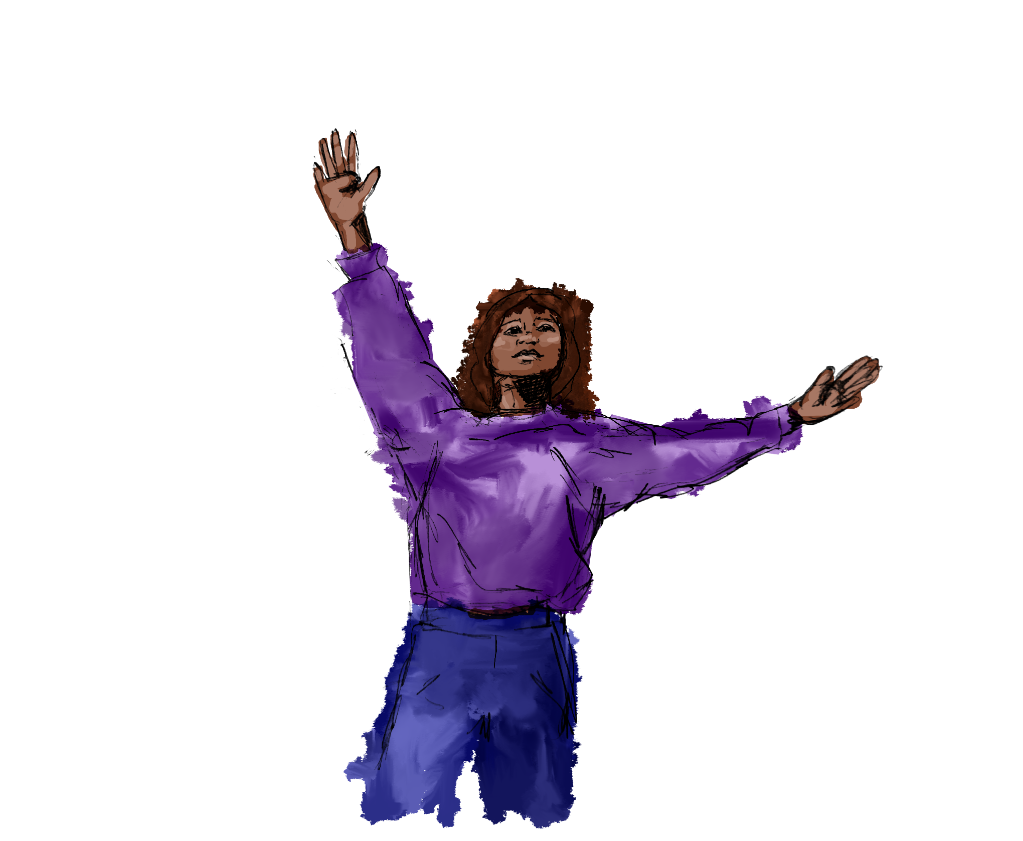 Illustration of global majority young dancer with arms above her head