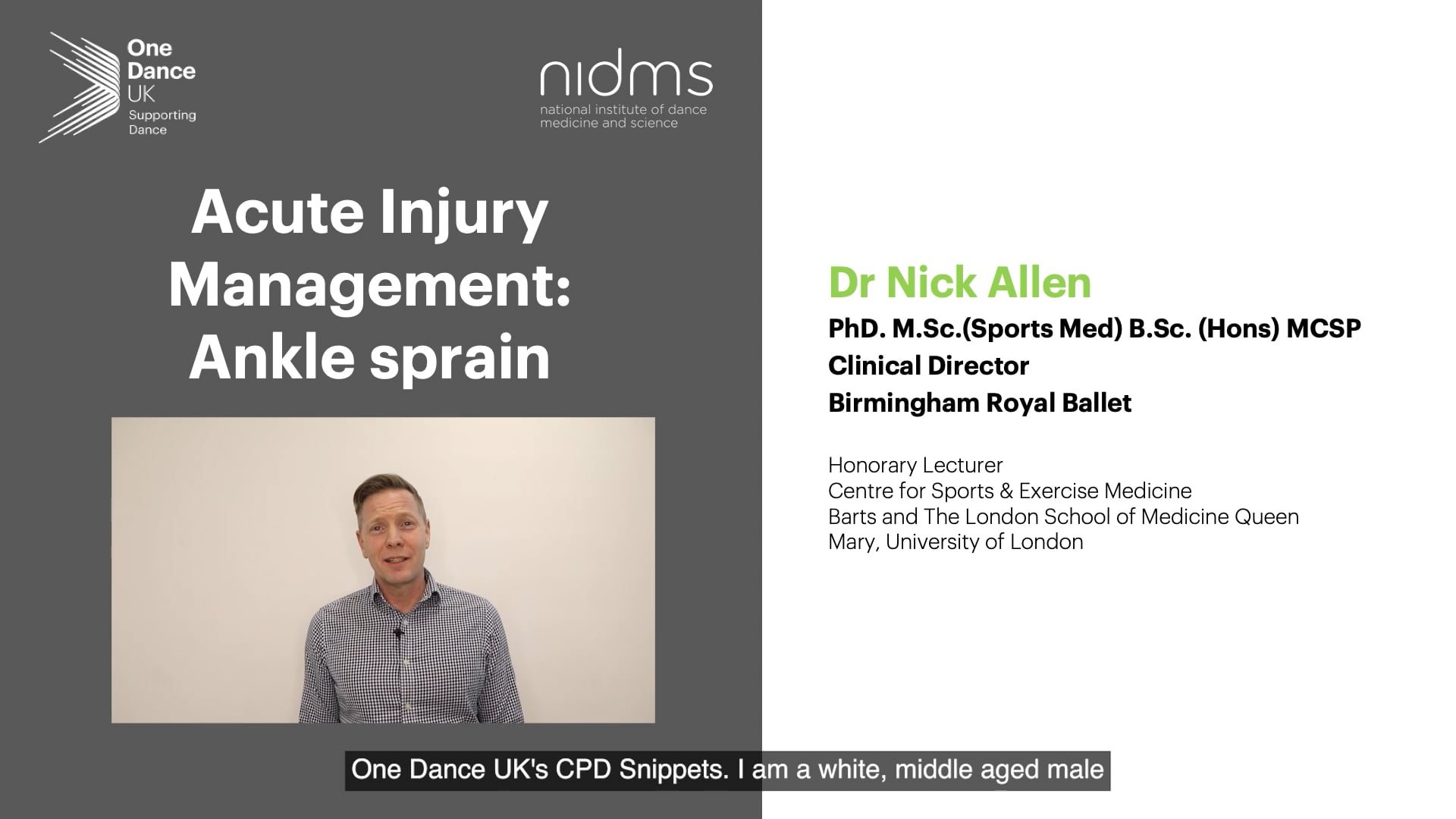 CPD Health and Wellbeing Snippet 5: Acute Injury Management