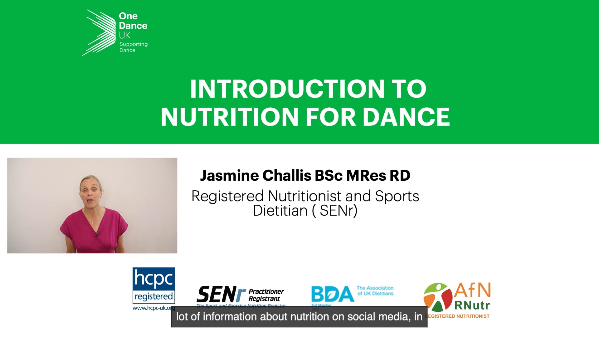 CPD Health and Wellbeing Snippet 1. Nutrition in Dance