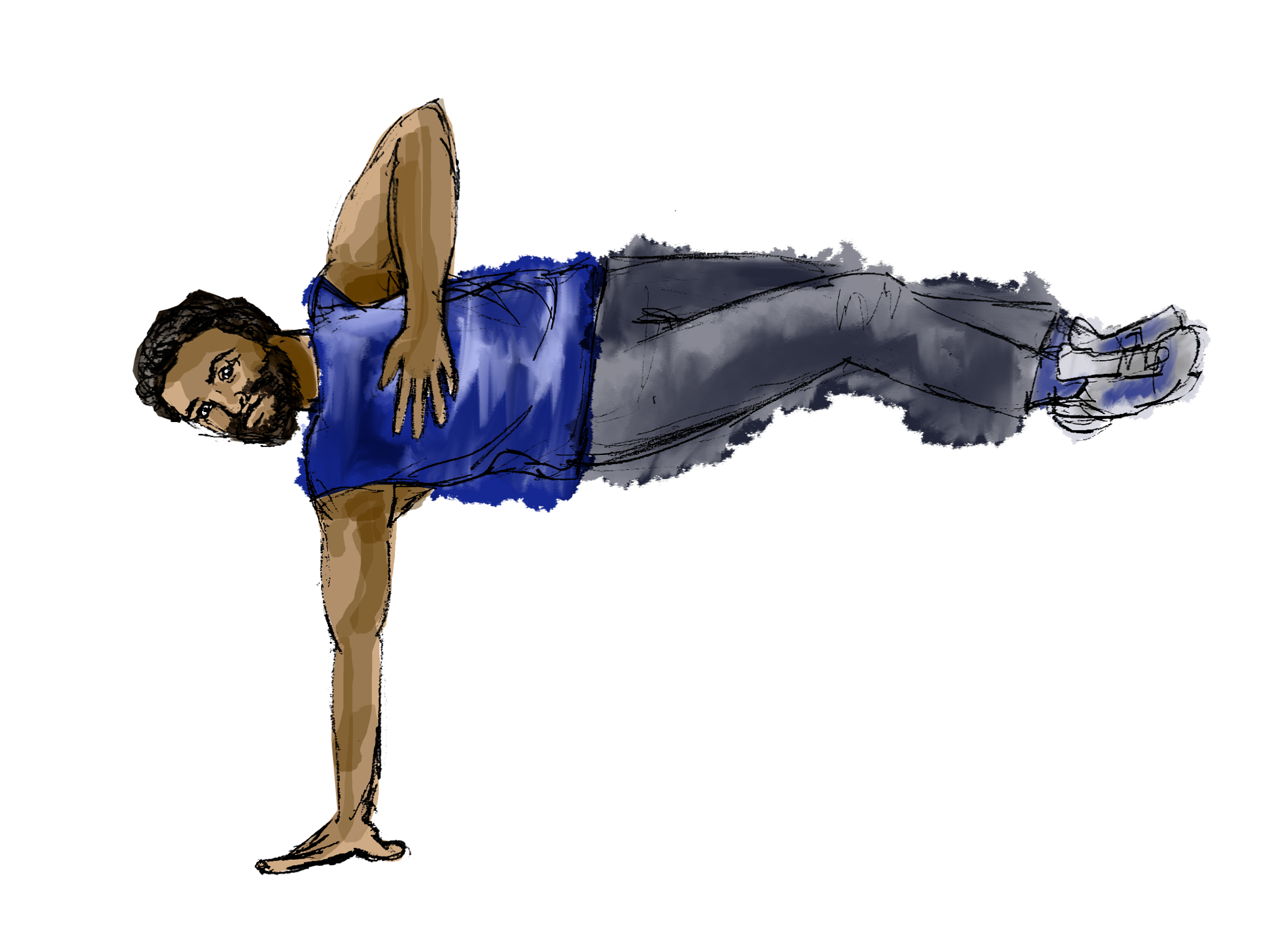 Illustration of Global majority male breaker with a beard in break dancing pose Illustration of Global majority male breaker with a beard in break dancing pose