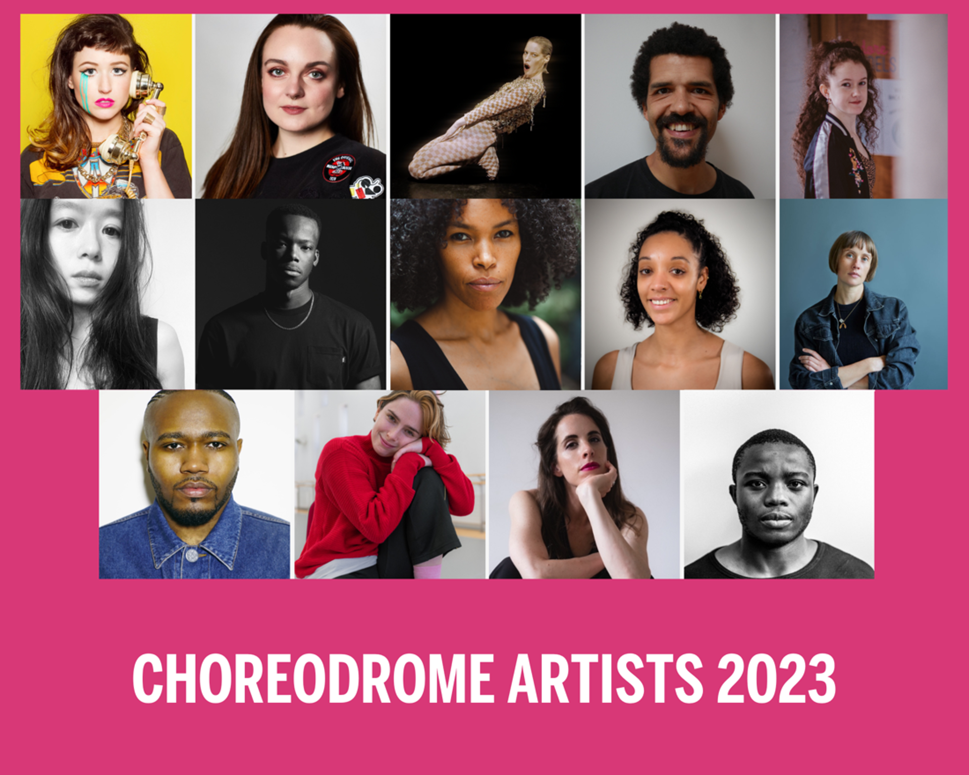 fourteen images in a collage of the choreodrome artists of 2023