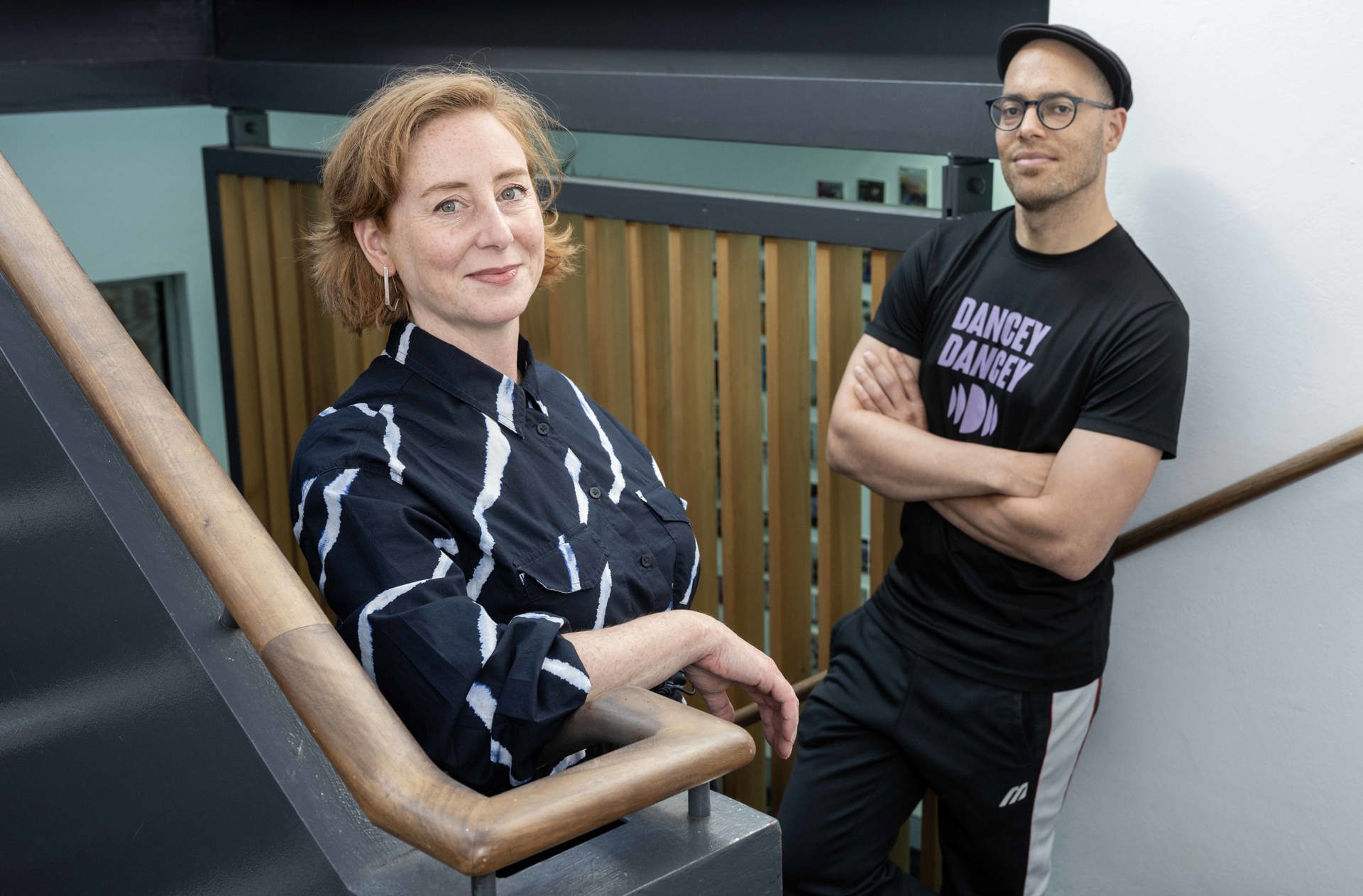 Jeanie Scott and Tony Mills on stairs, August 2024. Image Credit Neil Hanna Jeanie Scott and Tony Mills on stairs, August 2024. Image Credit Neil Hanna