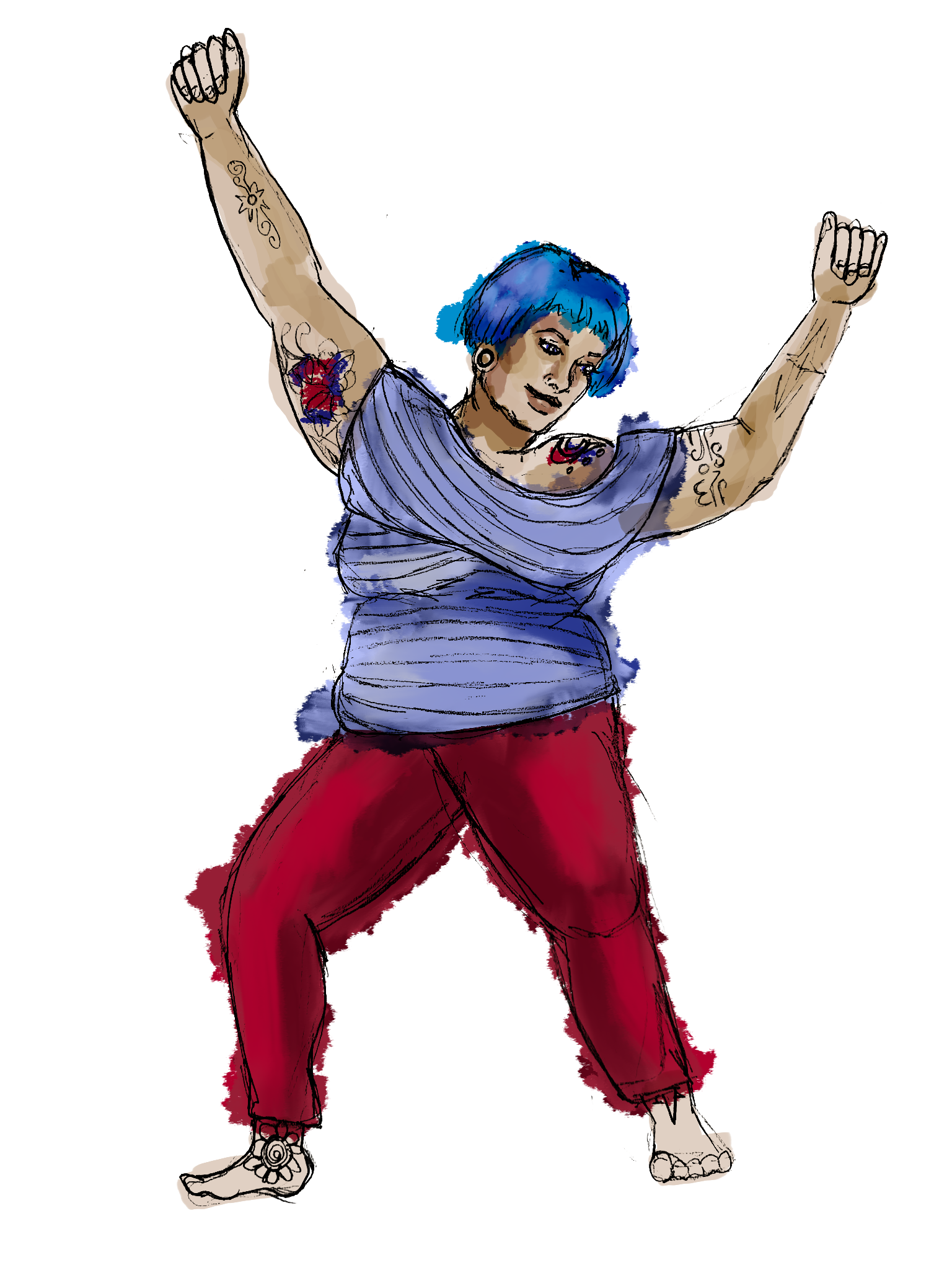 Illustration of Blue Haired Plus Sized Tatooed dancer