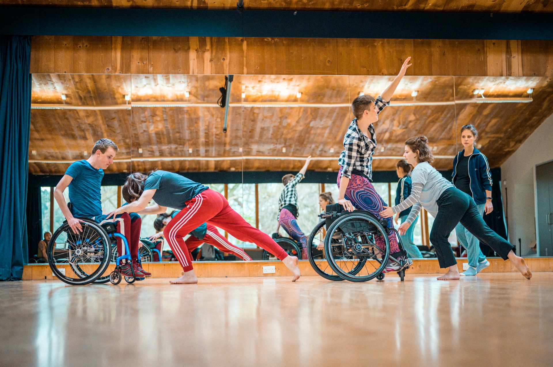 Wheel chair dancers in the studio rehearsing  Wheel chair dancers in the studio rehearsing